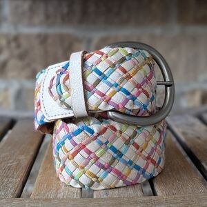 VTG Y2K Fossil Colorful Braided Leather Wide Belt Size Medium